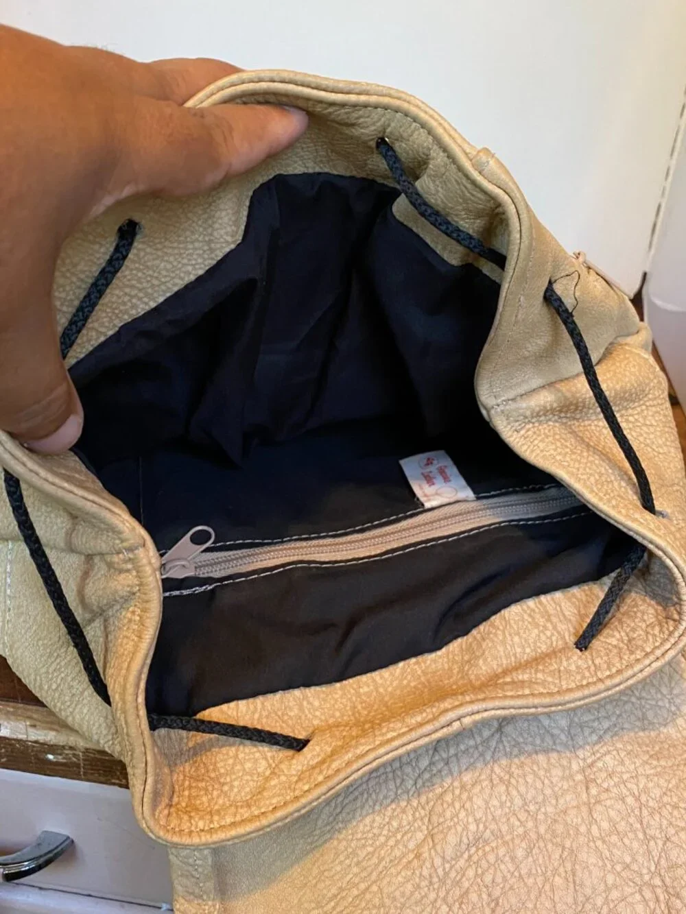 1990s Mexico Genuine Leather Backpack Vintage Bone Ivory Cream White
